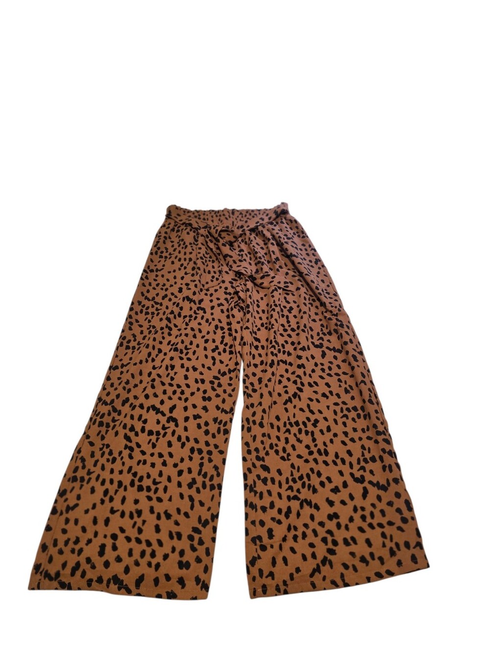 Leopard Print Wide-Leg Elastic Tie Waist Lightweight Pants Size L EUC